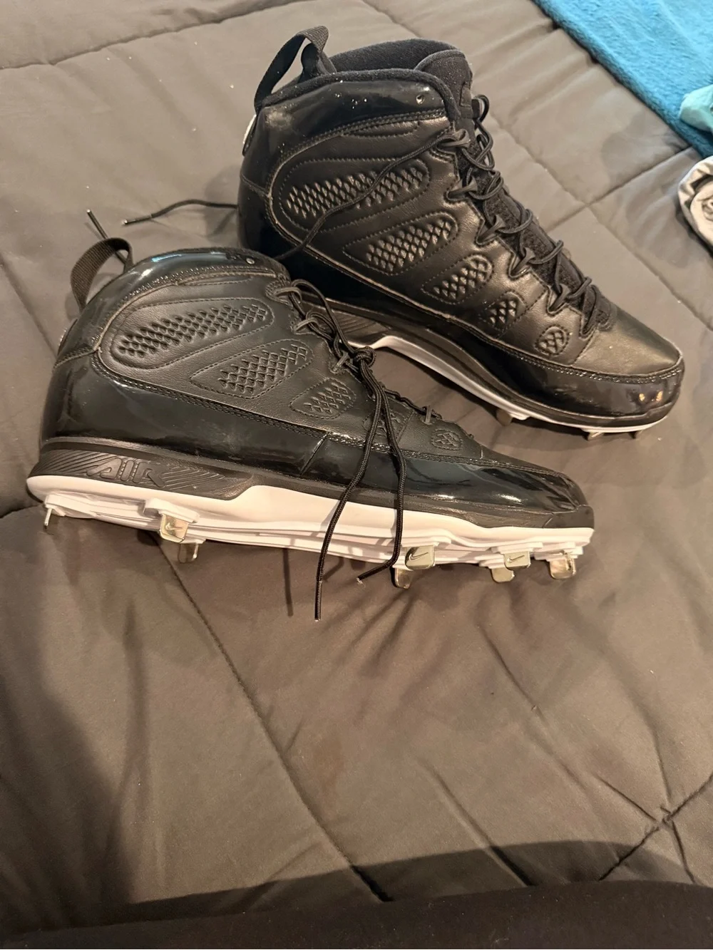 New Jordan 9 Men's Black High-Top Baseball Athletic Cleats